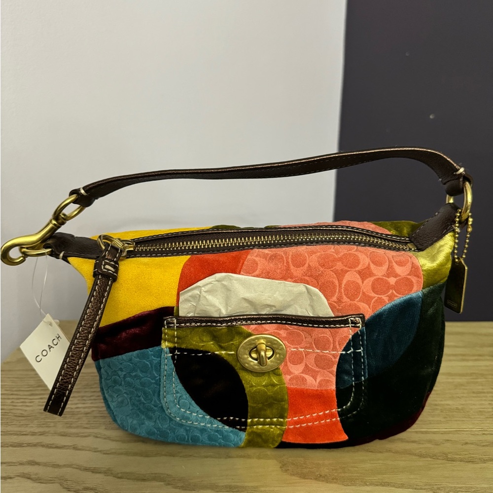 Authentic Vintage Coach Limited NWT
One of a Kind suede and velvet Patchwork
Bag